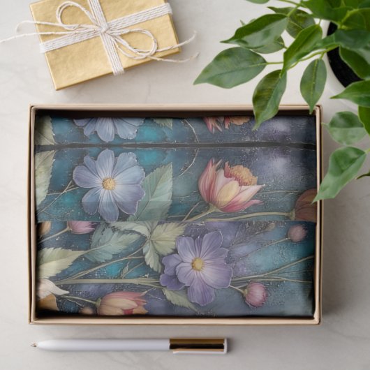 Delicate Apricot Cosmos on Teal Tissuepapier (Geschenk)