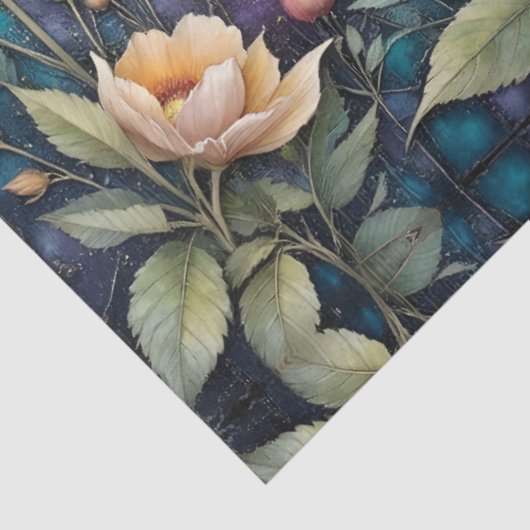 Delicate Apricot Cosmos on Teal Tissuepapier (Detail)