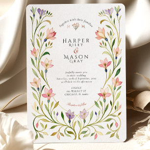 Delicate Art Nouveau Floral Gold Wedding Kaart