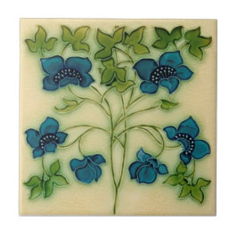 Delicate Art Nouveau Pilkington Blue Floral Repro Tegeltje
