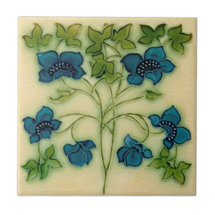Delicate Art Nouveau Pilkington Blue Floral Repro Tegeltje