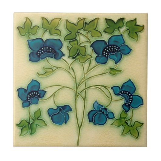 Delicate Art Nouveau Pilkington Blue Floral Repro Tegeltje (Voorkant)