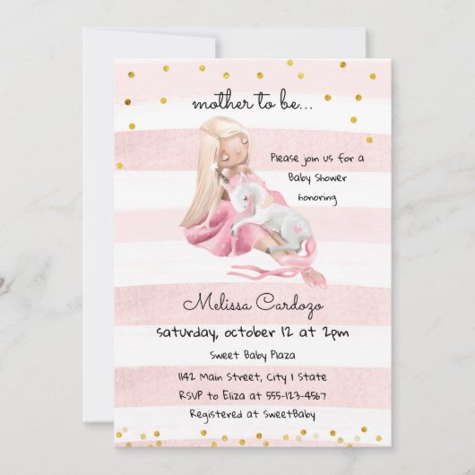 Delicate Ballerina and Unicorn Baby Shower Kaart (Voorkant)
