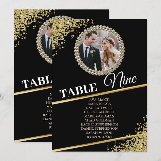 Delicate Beads Elegant Photo Seating Chart Kaart (Voorkant / Achterkant)