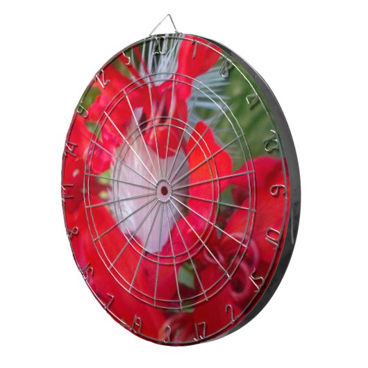 Delicate Beauty: rode bloem met witte veer Dartbord (Voorkant Rechts)