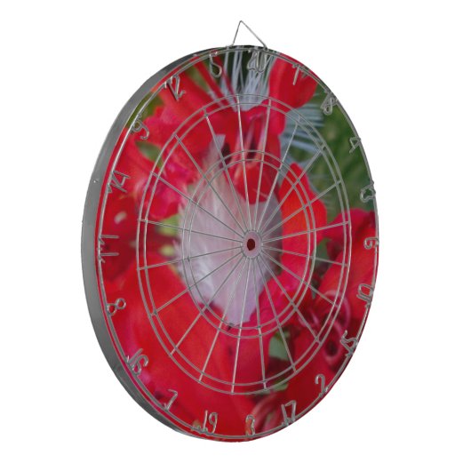 Delicate Beauty: rode bloem met witte veer Dartbord (Voorkant Links)