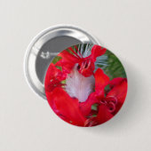 Delicate Beauty: rode bloem met witte veer Ronde Button 5,7 Cm (Voorkant /achterkant)