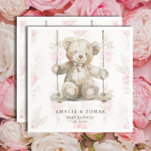 Delicate Beige Teddybeer Roze Bloemen Baby Meisje Servet