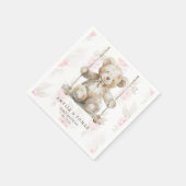 Delicate Beige Teddybeer Roze Bloemen Baby Meisje Servet (Hoek)