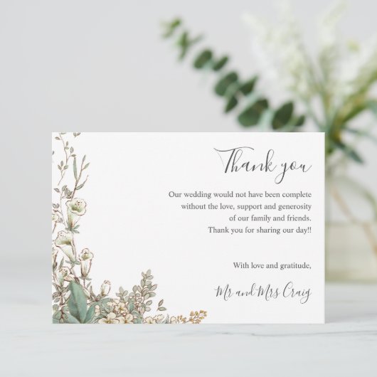 Delicate Bellflower groen Bruiloft dank u Bedankkaart (Staand voorkant)