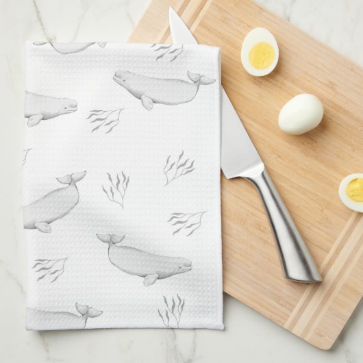Delicate Beluga walvissen en illustratie van Zee-o Theedoek (Quarter Fold)