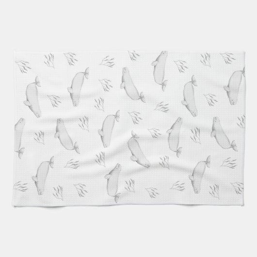 Delicate Beluga walvissen en illustratie van Zee-o Theedoek (Horizontaal)