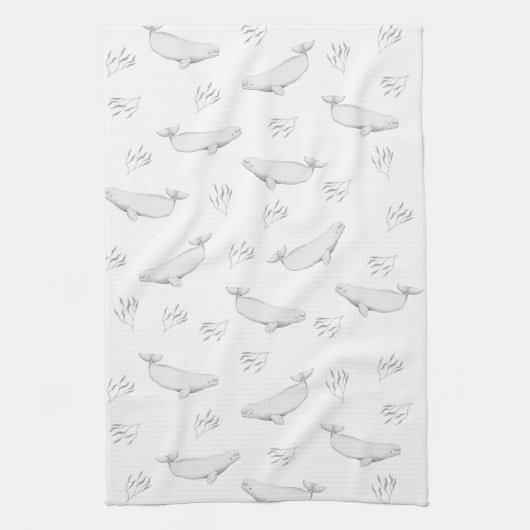 Delicate Beluga walvissen en illustratie van Zee-o Theedoek (Verticaal)