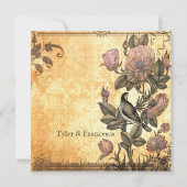 Delicate Bird Floral Damask Wedding Invitation Kaart (Voorkant)