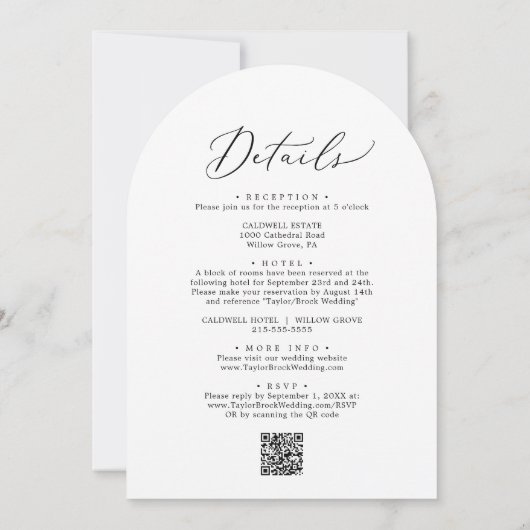 Delicate Black All in One QR Code Arch Wedding Kaart (Achterkant)