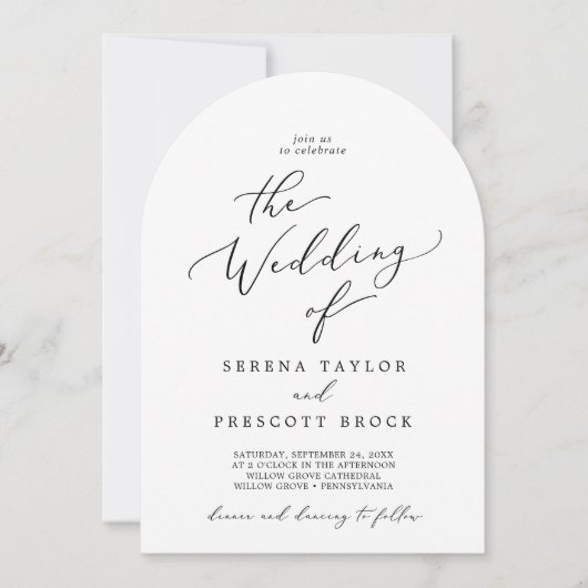 Delicate Black All in One QR Code Arch Wedding Kaart (Voorkant)