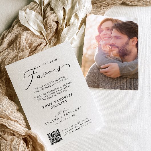 Delicate Black and White In Lieu Of Favors Card Kaart