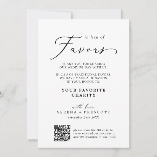 Delicate Black and White In Lieu Of Favors Card Kaart (Voorkant)