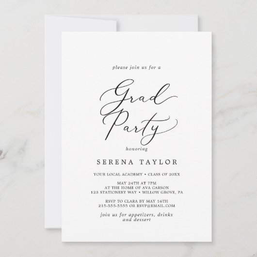 Delicate Black Calligraphy Afstudeerder Party Kaart (Voorkant)