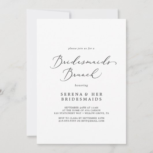 Delicate Black Calligraphy Bridesmaids Brunch Kaart (Voorkant)