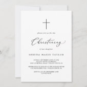 Delicate Black Calligraphy Cross Christening Kaart (Voorkant)