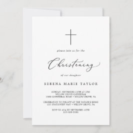 Delicate Black Calligraphy Cross Christening Kaart