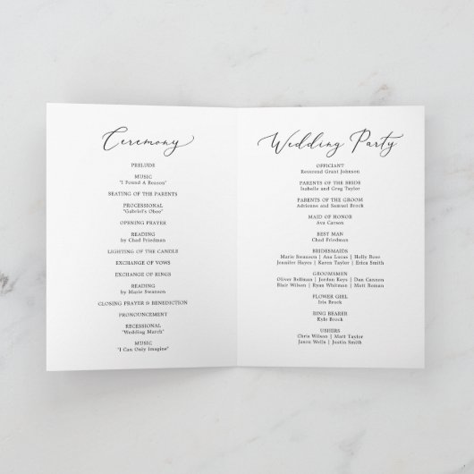 Delicate Black Calligraphy Folded Wedding Party Programma (Binnen)