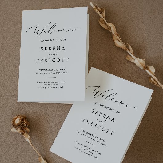Delicate Black Calligraphy Folded Wedding Programma