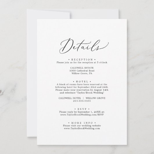 Delicate Black Calligraphy Front and Back Wedding Kaart (Achterkant)