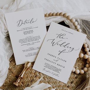 Delicate Black Calligraphy Front and Back Wedding Kaart