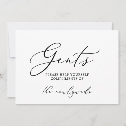 Delicate Black Calligraphy Gents Bathroom Sign. Kaart (Voorkant)