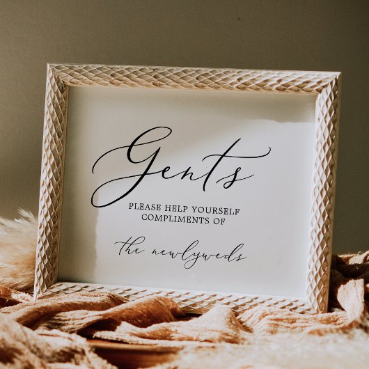 Delicate Black Calligraphy Gents Bathroom Sign. Kaart