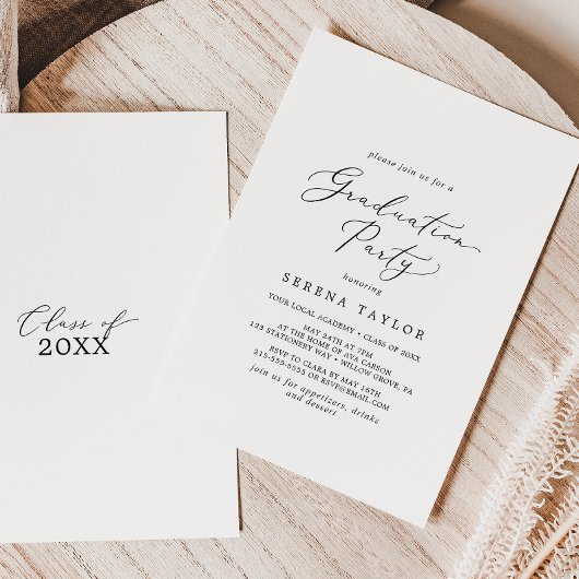 Delicate Black Calligraphy Graduation Party Kaart