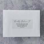 Delicate Black Calligraphy Guest Adresetiketten Sticker<br><div class="desc">Deze delicate zwarte kalligrafie bruiloft adresetiketten zijn perfect voor een moderne bruiloft. Het romantische, minimalistische design is voorzien van een mooie en elegante zwarte typografie op een witte achtergrond met een schone en eenvoudige look. Pas elk etiket met de naam en het adres van uw gasten aan. 21 etiketten per...</div>