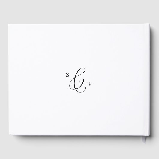 Delicate Black Calligraphy Monogram Back Weddensch Gastenboek (Achterkant)