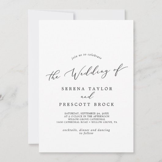 Delicate Black Calligraphy Monogram Back Weddensch Kaart (Voorkant)