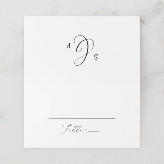 Delicate Black Calligraphy Monogram Folded Wedding Plaatskaartje (Buitenkant ongevouwen)