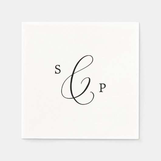 Delicate Black Calligraphy Monogram Wedding Servet (Voorkant)