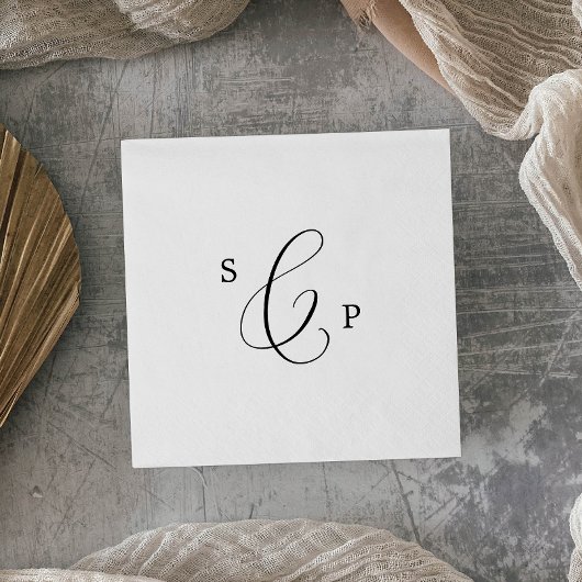 Delicate Black Calligraphy Monogram Wedding Servet