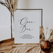 Delicate Black Calligraphy Open Bar Sign Poster