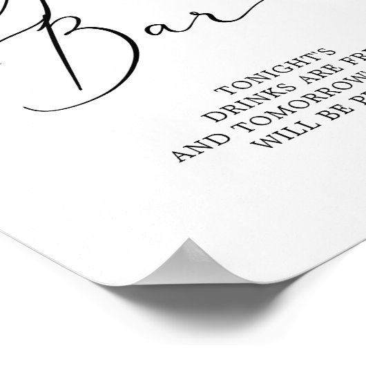 Delicate Black Calligraphy Open Bar Sign Poster (Hoek)