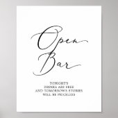 Delicate Black Calligraphy Open Bar Sign Poster (Voorkant)