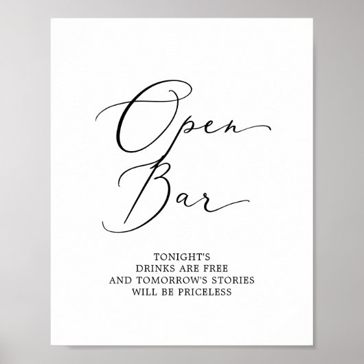 Delicate Black Calligraphy Open Bar Sign Poster (Voorkant)
