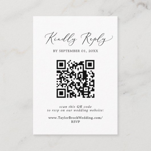 Delicate Black Calligraphy QR Code RSVP Informatiekaartje (Voorkant)