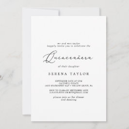 Delicate Black Calligraphy Quinceañera Kaart