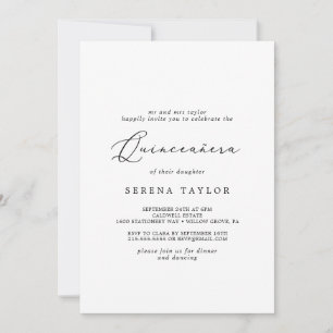 Delicate Black Calligraphy Quinceañera Kaart