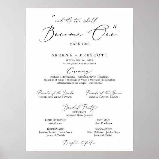 Delicate Black Calligraphy Quote Wedding Program Poster (Voorkant)