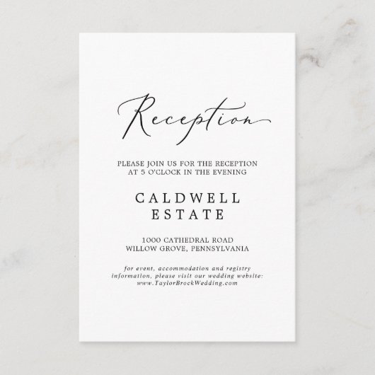 Delicate Black Calligraphy Reception Insert Kaart (Voorkant)
