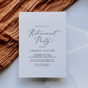 Delicate Black Calligraphy Retirement Party Kaart