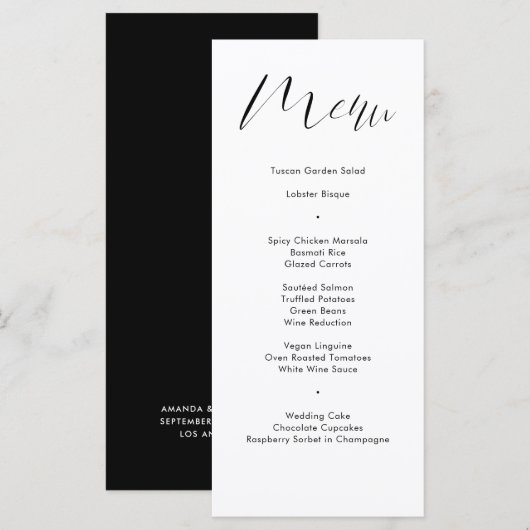 Delicate Black Calligraphy Script Wedding Menu (Voorkant / Achterkant)